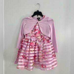 Girls Purple Floral Dress and Cardigan XS
